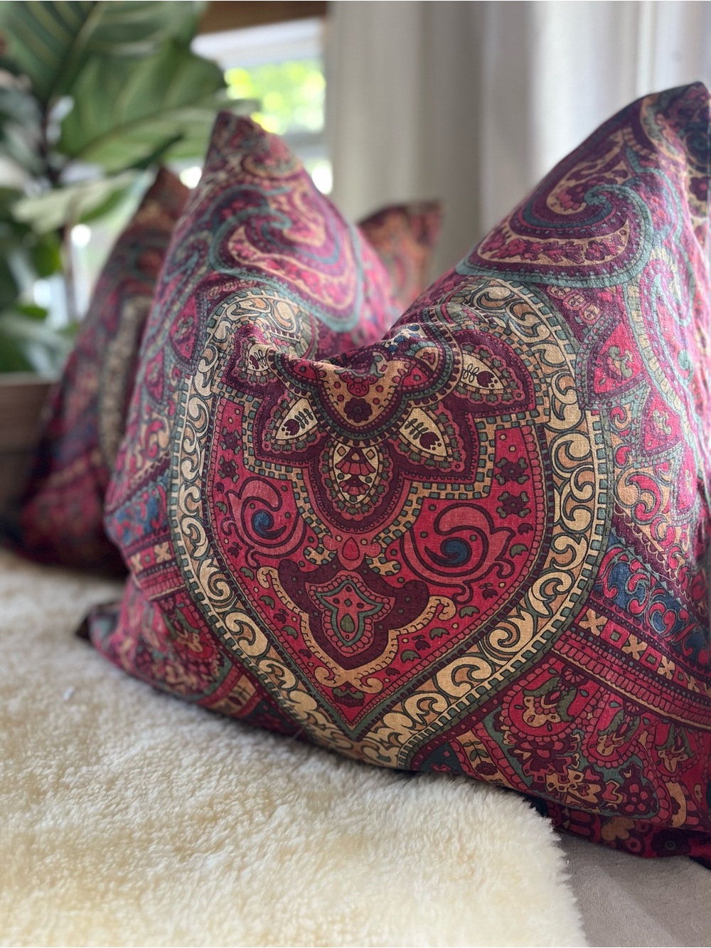Set two Pottery Barn Mira linen paisley pillow covers